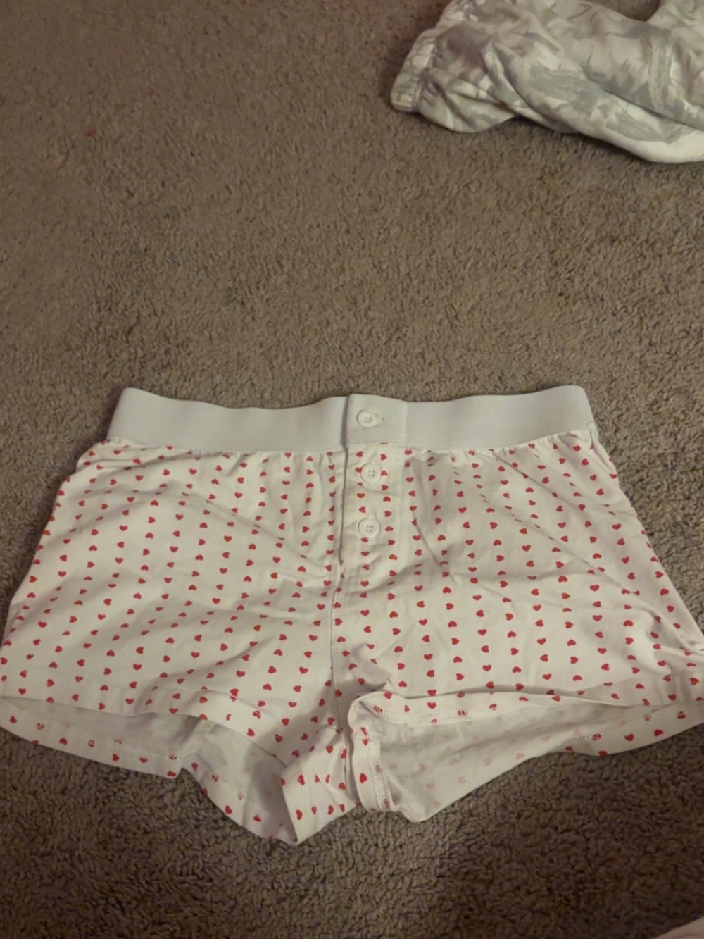 Brandy Melville White Cotton Shorts with Red Heart Print